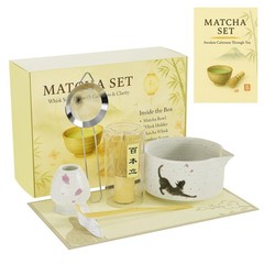 Complete 8-Piece Matcha Set – Japanese Matcha Tea Ceremony Kit with Cat Print…