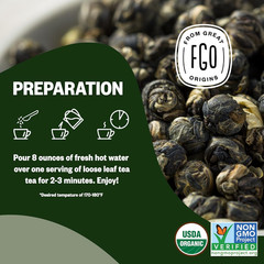 FGO Organic Gunpowder Green Loose Leaf Tea, Whole Leaf Bulk Resealable Bag, 16oz