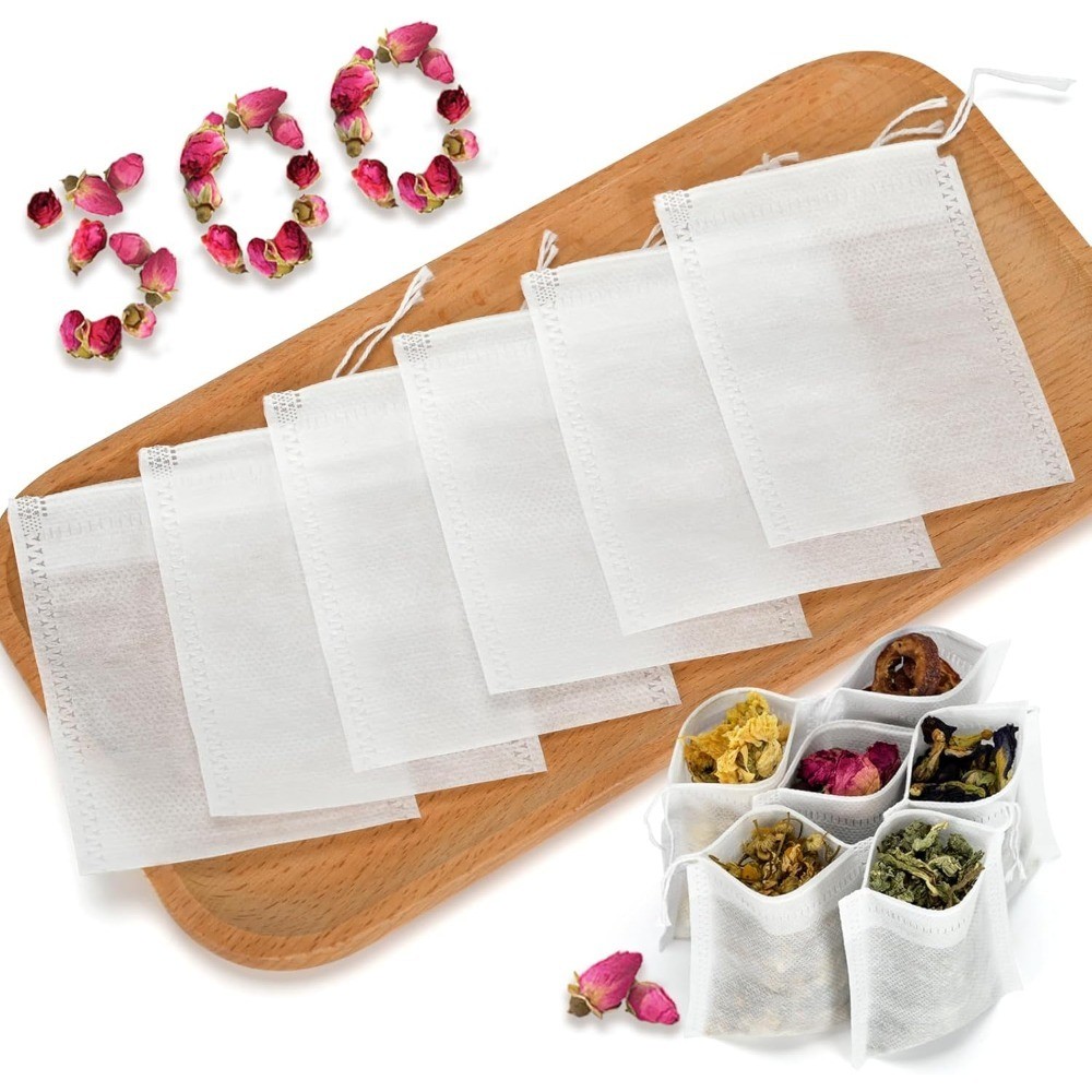 300-Count Empty Tea Bags with Drawstring, 3.54×2.75 Inch Fillable Sachets