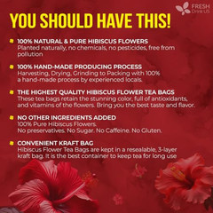 , Premium 140 Hibiscus Flowers Tea Bags, 100% Natural, Handmade & Pure from Hibi
