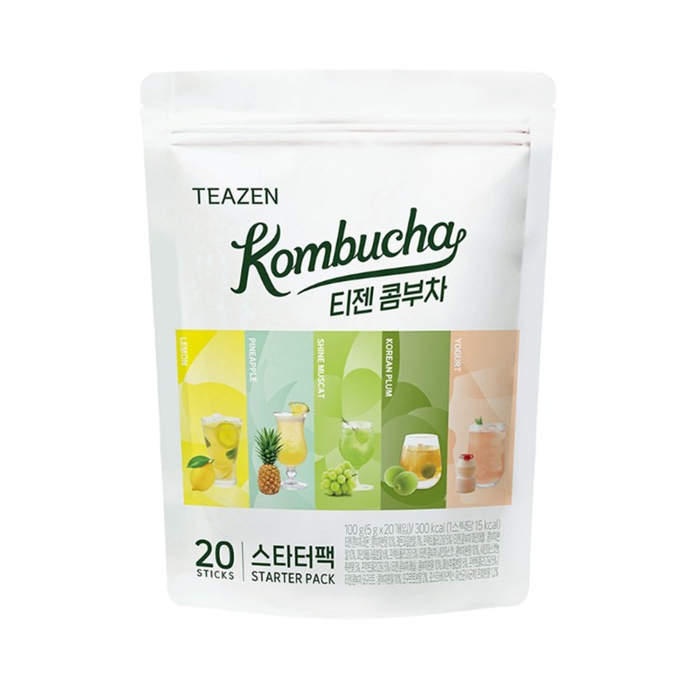 Teazen Kombucha Starter Pack Prebiotics Tea 20 Stick Set (5 Flavors × 4 Sticks)