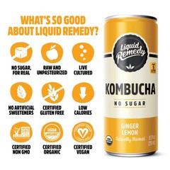 Liquid Remedy Sugar Free Kombucha – Probiotic Tea, 24-Pack, 8.5 Fl Oz