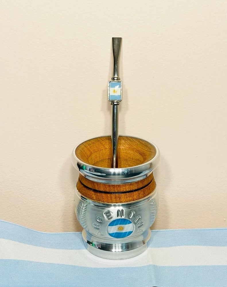 Mate cup yerba argentino – Argentina F Cincelado + bombilla straw Argentina Flag