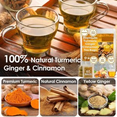 60-300 Turmeric,Ginger,Cinnamon Tea Bags,100% Natural,No Additives,Caffeine Free