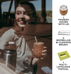 5 pcs large Yerba Mate Cup and Bombilla Kit, Includes one 8 oz Yerba Mate Gou…