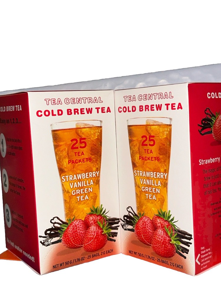 TEA CENTRAL COLD BREW STRAWBERRY 🍓 VANILLA GREEN TEA 2 Boxes= 50 Bags BB:2027