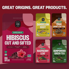 FGO Organic Hibiscus Flowers, Cut and Sifted, Loose Tea, 8Oz Resealable Bag, Pac