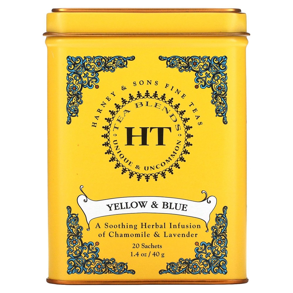 HT Tea Blend, Yellow & Blue, Chamomile and Lavender, Caffeine Free, 20 Sachets,
