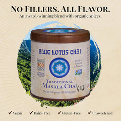 Blue Lotus Chai Tea – Traditional Masala Chai – Makes 100 Cups – 3 Ounce Masala