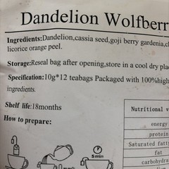Dandelion Wolfberry Tea Bags, Organic Kidneys & Liver Tea 120g/Pack Exp 05/27