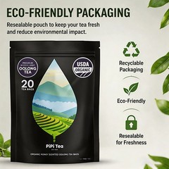 PiPi Tea Organic Oolong Tea Bags – Whole Leaf, 20 Bags (4g Each) – Cortisol &Ca1
