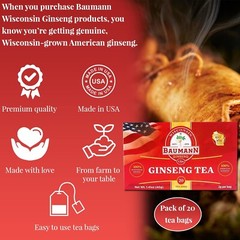 Baumann American Ginseng Tea – 20 Bags – Wisconsin Panax Herbal Tea