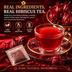 Premium 80 Hibiscus Flowers Tea Bags, 100% Natural, Handmade & Pure from Hibi