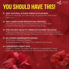 , Premium 140 Hibiscus Flowers Tea Bags, 100% Natural, Handmade & Pure from Hibi