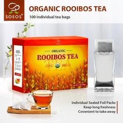 Soeos Organic Rooibos Tea, 100 Teabags, Naturally 100 Count (Pack of 1)