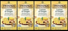 4 Box Twinings Lemon & Ginger Herbal Tea, Caffeine Free 100 Tea Bags 1.32 oz EA