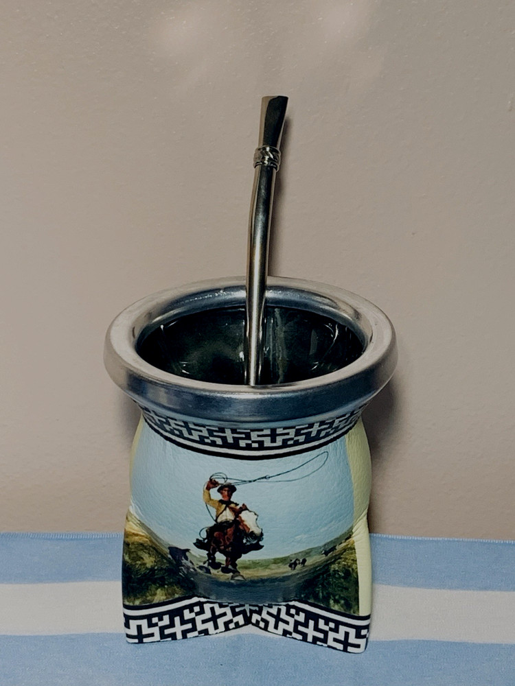 Mate cup yerba argentino With phrase + bombilla straw