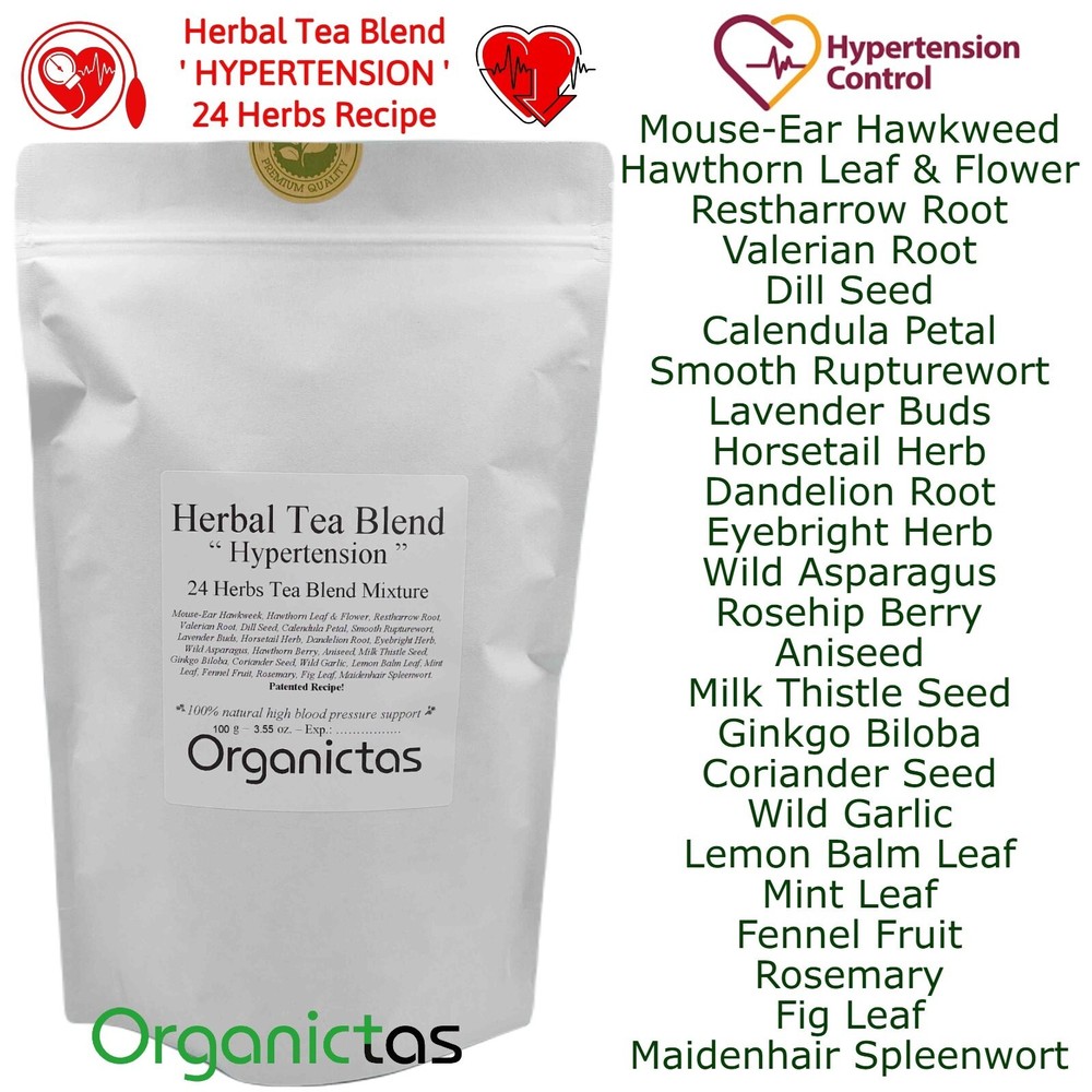 Organic Tea for High Blood Pressure – 24 Herbs Blend to lower BP naturally 100g