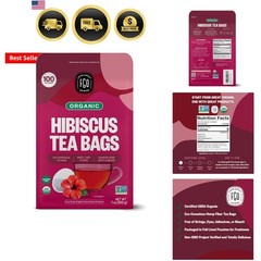 Organic Hibiscus Tea, 100 Count, Eco-Conscious Tea Bags, Caffeine Free, Packa…