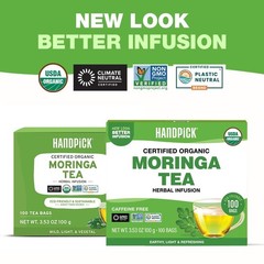 HANDPICK, Organic Moringa Tea Bags (100 Count), Pure Moringa Leaves | Authentic