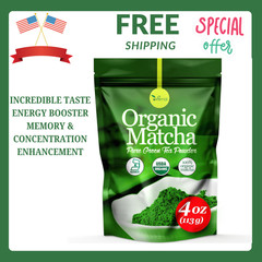 Organic Matcha Green Tea Powder 4oz, Pure Ceremonial Grade for Lattes & Baking