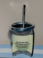 Mate cup yerba argentino With phrase + bombilla straw