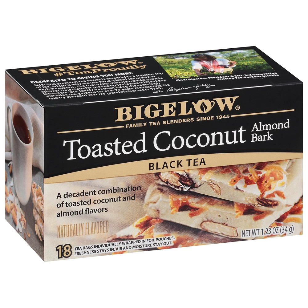 Bigelow Tea Toasted Coconut Almond Bark, Black Tea Bags, 18 Count Box Pack of 6