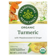 Organic Turmeric with Meadowsweet & Ginger, Caffeine Free, 16 Wrapped Tea Bags,