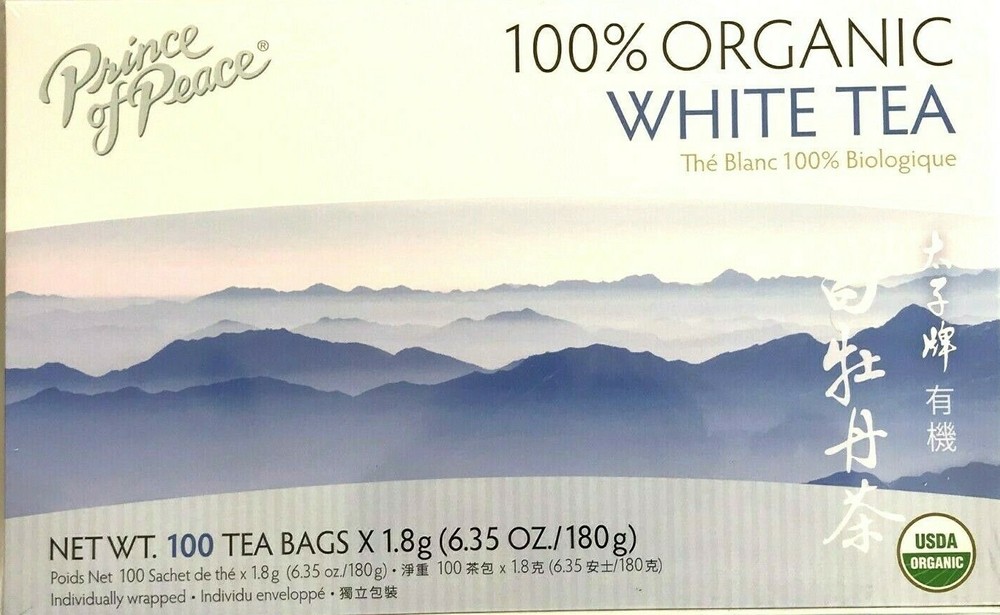 1 Box, Prince of Peace 100% Organic White Tea, 6.35 Oz / 180g – 100 Tea Bags