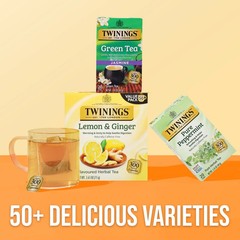 Twinings Lemon & ginger herbal Tea Bags, Caffeine Free, 50 Count Box.
