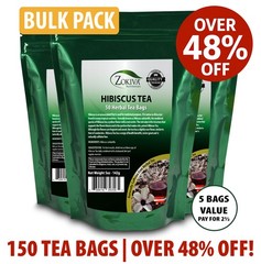 Zokiva Hibiscus Tea 150 Bags (3-Pack) | Herbal Caffeine-Free | Over 48% Off Bulk