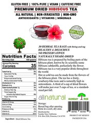 Hibiscus Tea 30 Bags 100% Natural Premium Antioxidant Rich Tea Resealable Pouch