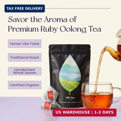 PiPi Tea Organic Oolong Tea Bags – Whole Leaf, 20 Bags (4g Each) – Cortisol & Ca