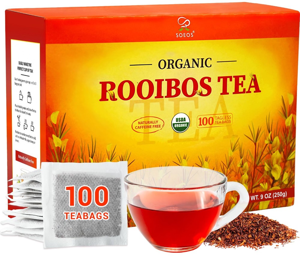 Soeos Organic Rooibos Tea, 100 Teabags, Naturally 100 Count (Pack of 1)