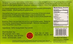 Green Fresh 100-Count Green Tea Bags 100% Natural Handpicked from Fujiang 7oz