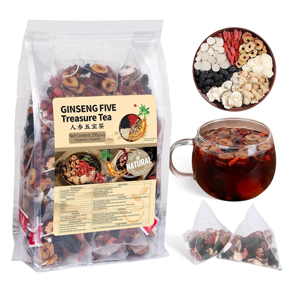 Té de Ginseng de los Cinco Tesoros – Energía y Vitalidad Natural – 25 Bolsitas