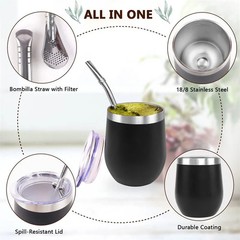 3pcs Stainless Steel Yerba Mate Cup Set: 350ML Gourd, Bombillas & Brush