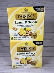 Twinings Lemon & Ginger Flavoured Herbal Tea 50 Bags Soothe Digestion 2x 10/27