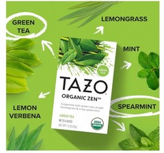 TAZO Organic Zen Green Tea Bags, Caffeine Free Tea 16ct – Pack of 6