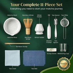 Matcha Whisk Set with Bowl, Frother, Spoon, Sifter, Scoop, Stand – Complete Kit