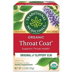 Organic Throat Coat Original with Slippery Elm, Caffeine Free, 16 Tea Bags…