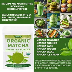 VBSWAP Organic Matcha Green Tea Powder 100g 3.5oz Pure Culinary Grade Latte Keto