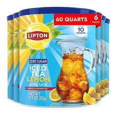 Lipton Zero Sugar Lemon Iced Tea Mix, Makes 10 Quarts (Pack of 6)