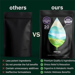 PiPi Tea Organic Oolong Tea Bags – Whole Leaf, 20 Bags (4g Each) – Cortisol & Ca