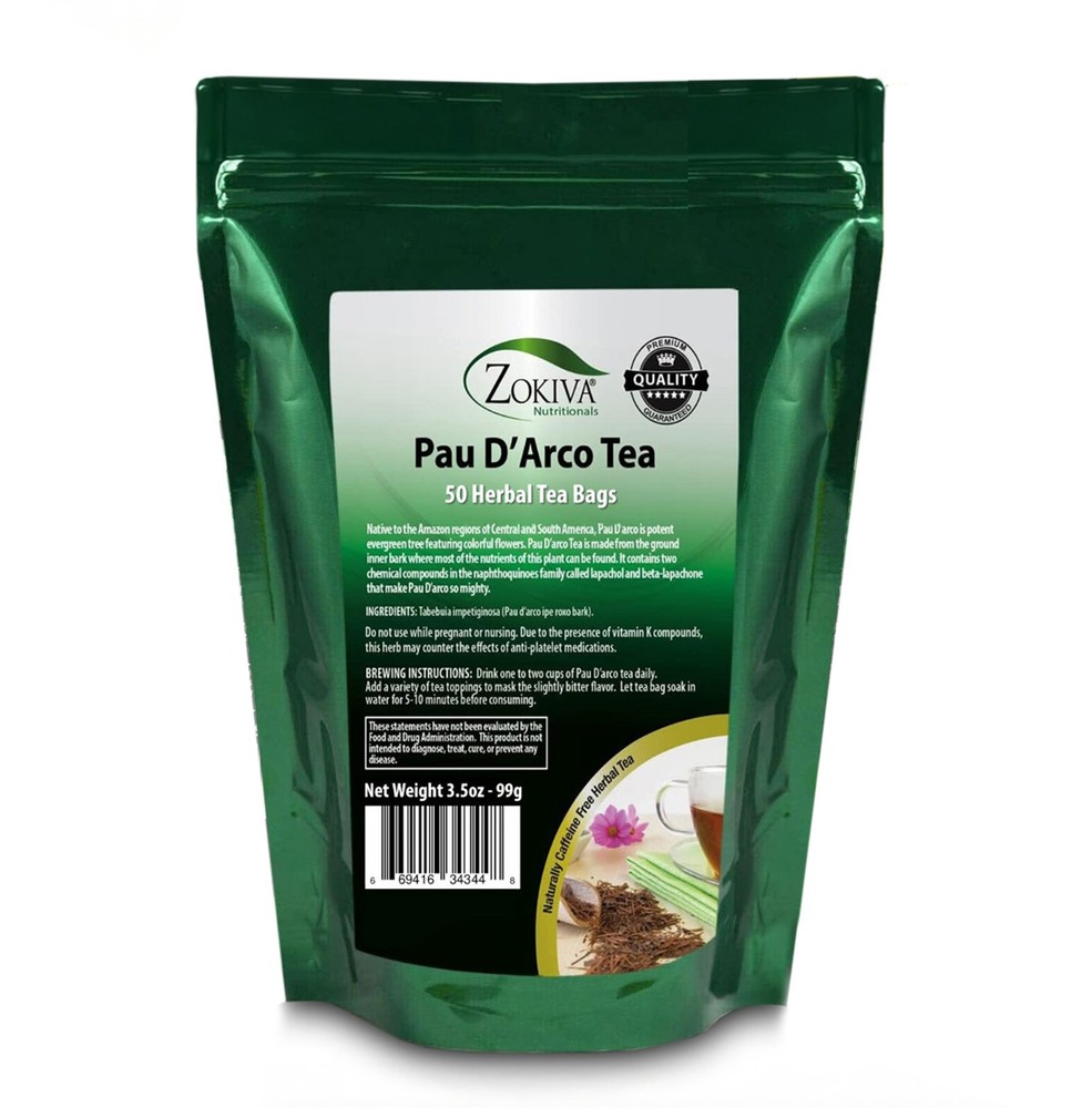 Pau D’Arco Tea 50 Bags – Bulk Herbal Tea – Caffeine Free – All Natural – Zokiva