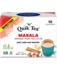 QuikTea Unsweetened Masala Chai Tea Latte – 100 Count (10 Boxes of 10 Each)