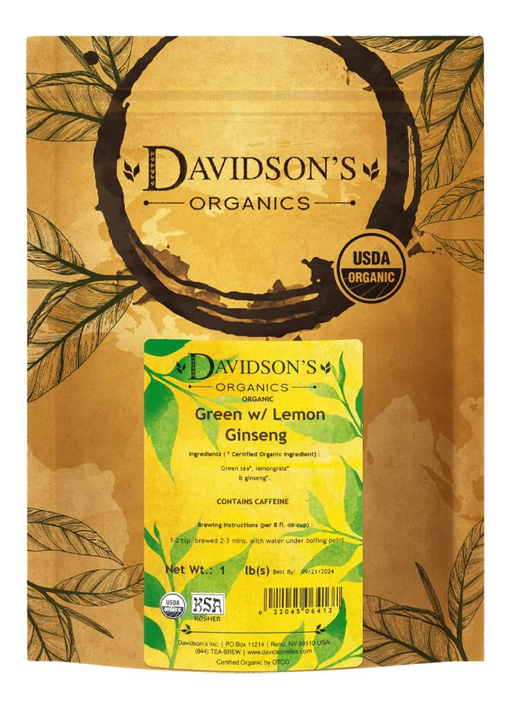 Organic Green Tea With Lemon Ginseng Loose Leaf Bulk 16 oz Invigorating