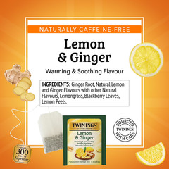 Twinings Lemon & Ginger Herbal Tea Bags Caffeine Free 50 Count Box-FREE SHIPPING