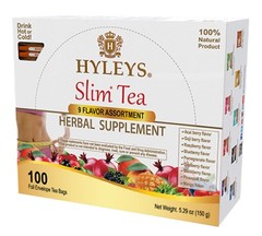 (2 PACK-BUNDLE) HYLEYS Slim Tea 9 Flavor Assortment 100 Ct Herba (200 TEA BAGS)