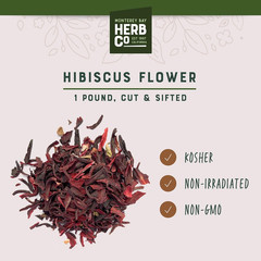 Organic Hibiscus Flower Cut & Sifted, by Herb Co, Dried Crimson Petals for Teas,